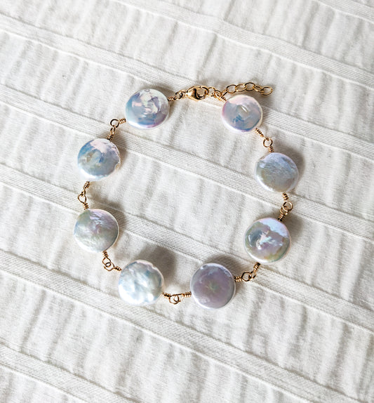 Bracelet pour femmes, perles d'eau douce iridescentes