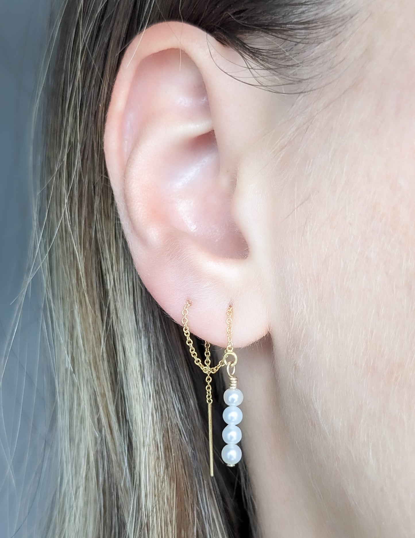 Boucle d'oreilles enfilleur, gold filled, perles d'eau douce